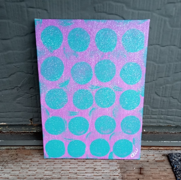 Original Acrylic Painting Glittery Polka Dots 6x8 Inches - Picture 1 of 1